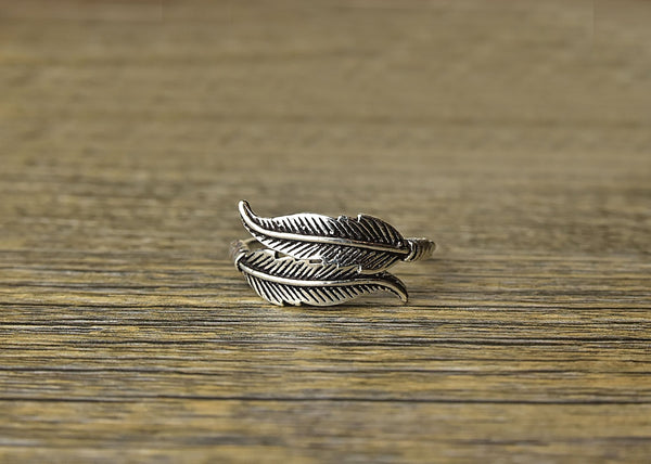 Bohemian Adjustable Silver Feather Ring - Kat's Collection