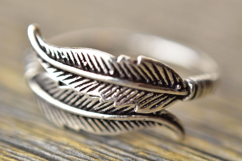 Bohemian Adjustable Silver Feather Ring - Kat's Collection