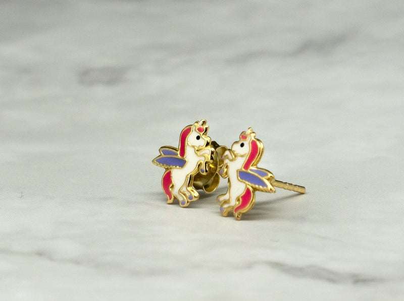 Kids Gold Flying Unicorn Stud Earrings - Kat's Collection