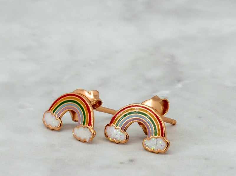 Kids Rose Gold Rainbow Stud Earrings - Kat's Collection