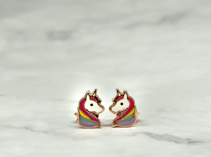 Kids Rose Gold Unicorn Stud Earrings - Kat's Collection