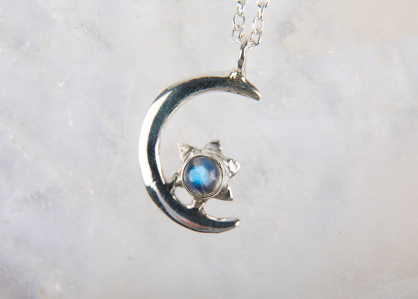 Moon & Star Moonstone Pendant Necklace - Kat's Collection
