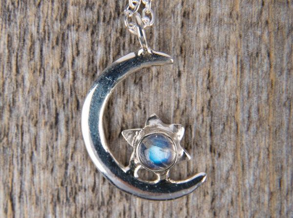 Moon & Star Moonstone Pendant Necklace - Kat's Collection