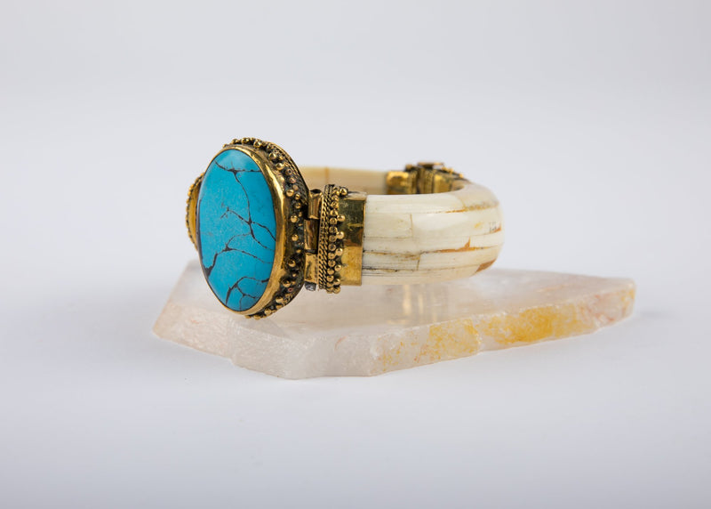Recycled Camel Bone Blue Turquoise Bracelet - Kat's Collection