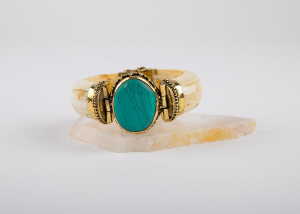 Recycled Camel Bone Green Turquoise Bracelet - Kat's Collection
