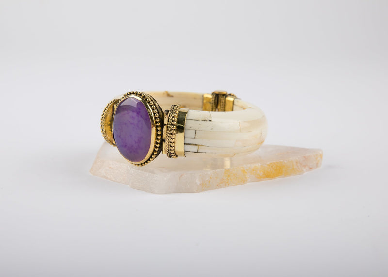 Recycled Camel Bone Purple Jasper Bracelet - Kat's Collection