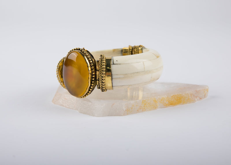Recycled Camel Bone Yellow Sandstone Bracelet - Kat's Collection