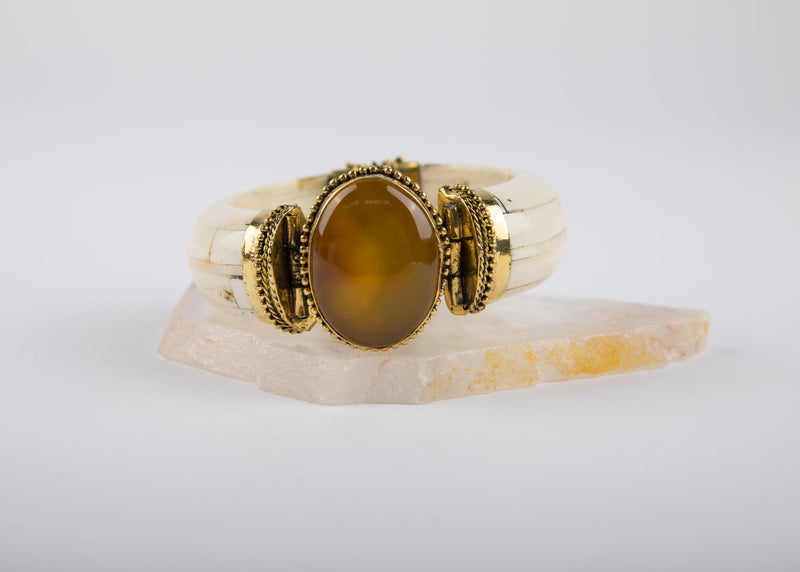 Recycled Camel Bone Yellow Sandstone Bracelet - Kat's Collection