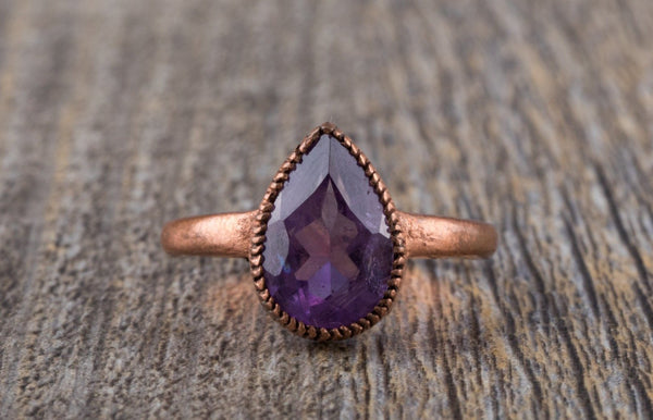 Recycled Copper Amethyst Ring - Kat's Collection