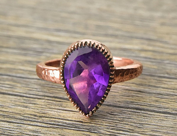 Rose Gold Teardrop Amethyst Ring - Kat's Collection
