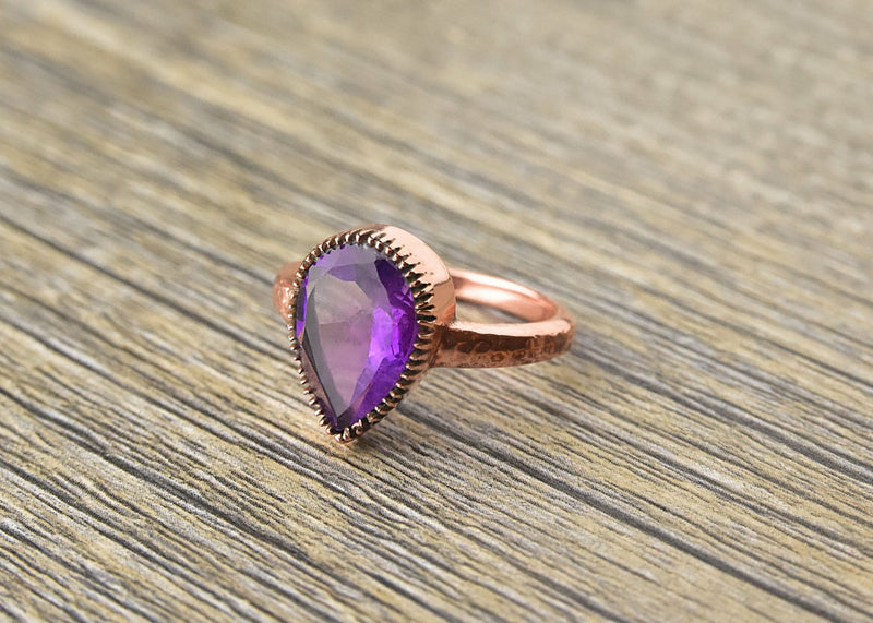 Rose Gold Teardrop Amethyst Ring - Kat's Collection