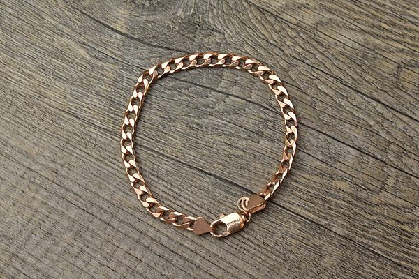 Solid 14k Rose Gold Plated Curb Bracelet - Kat's Collection