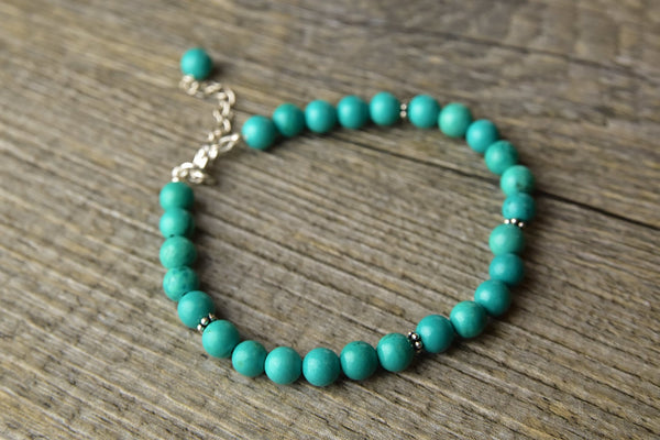 Turquoise Bead Silver Bracelet - Kat's Collection
