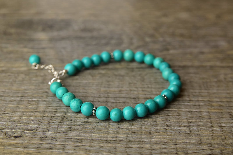 Turquoise Bead Silver Bracelet - Kat's Collection